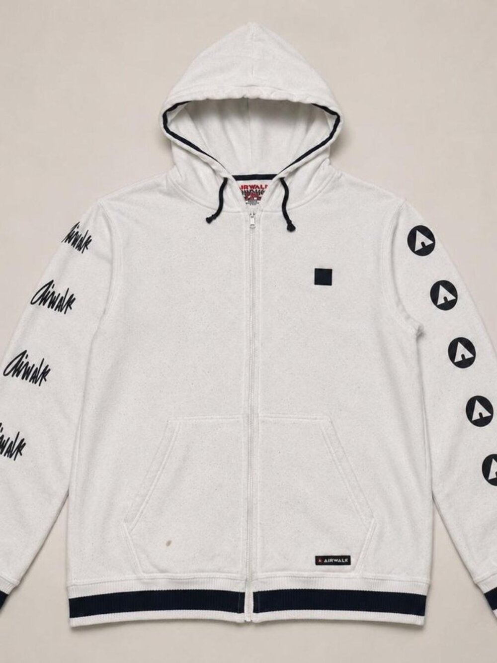 Airwalk White Zip Up Hoodie Logo Sleeve Y2K Skater M